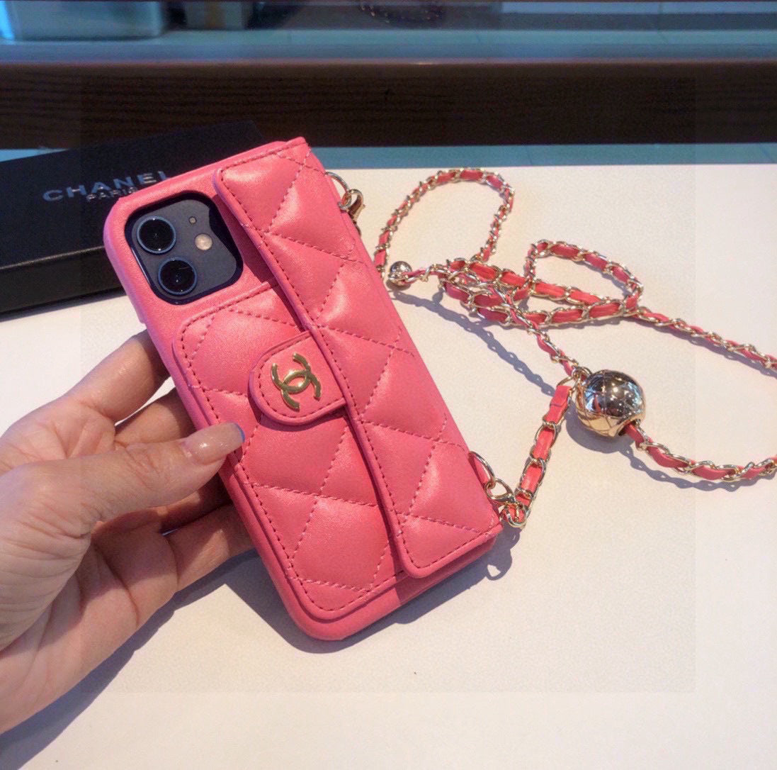 Funda para teléfono acolchada con correa de cadena larga