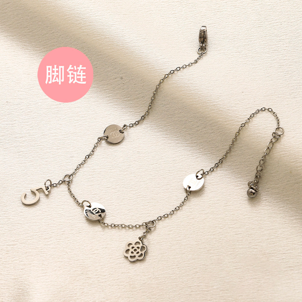 304 Stainless Steel Round Medallion Station Anklet