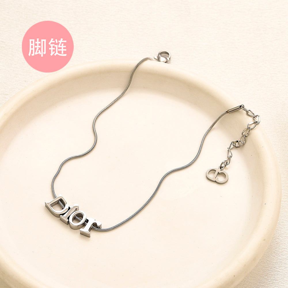 304 Stainless Steel Letter Pendant Snake Chain Anklet