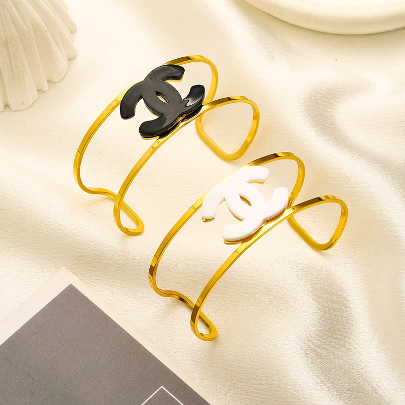 304 Stainless Steel Color-Inlay Interlocking-C Wire Cuff Bracelet