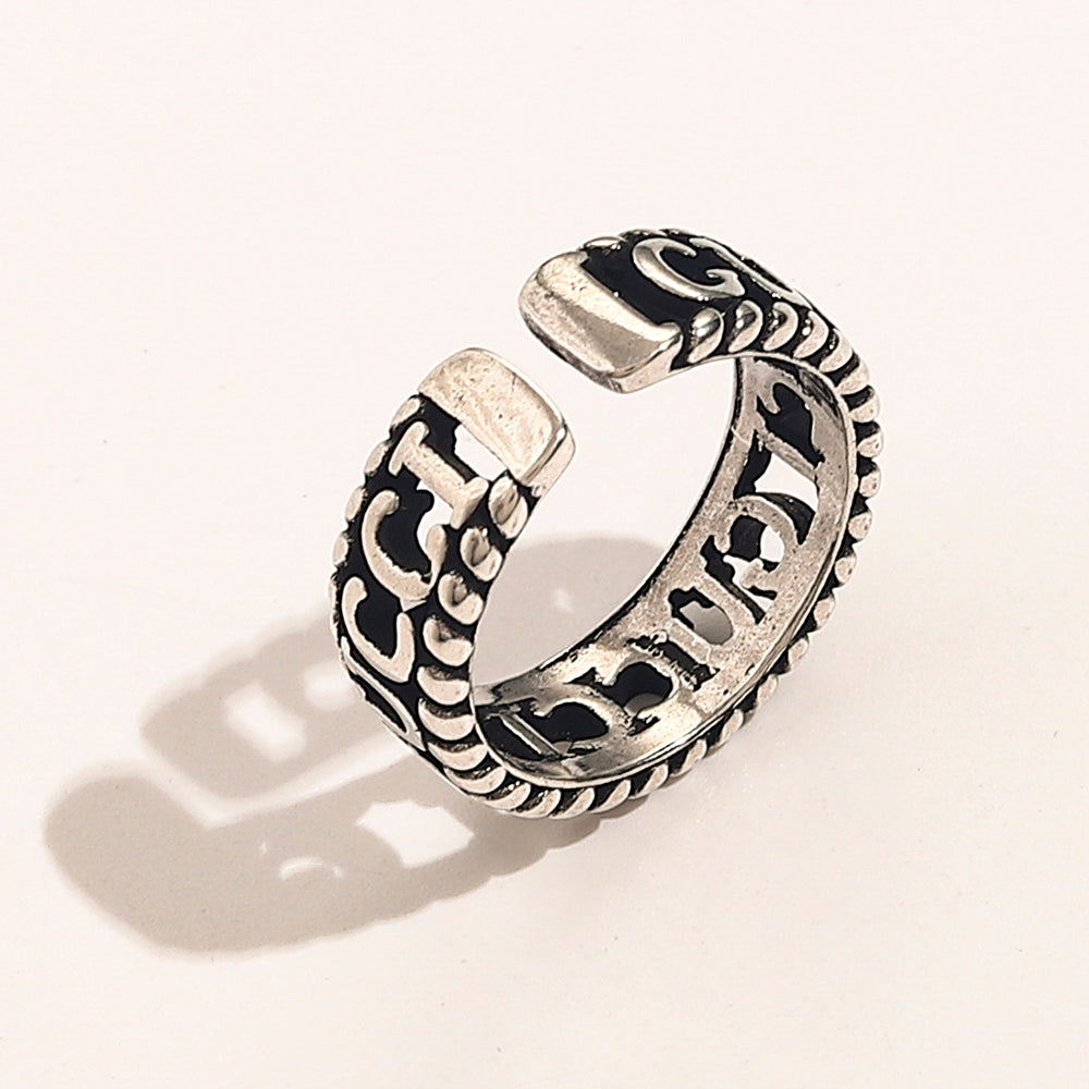 Engraved Lettering Open Ring with Rope Edges
