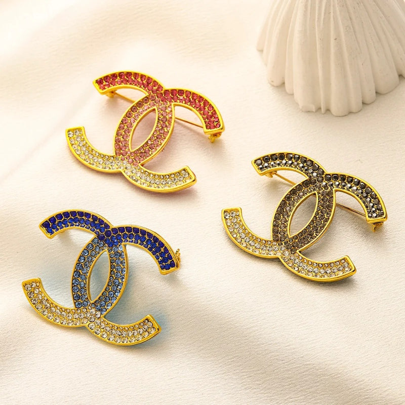 Alloy Color-Inlay Pave Emblem Brooch