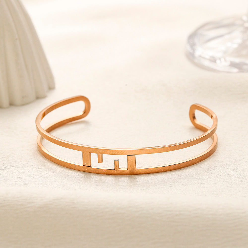 304 Stainless Steel Slim F-Motif Cuff Bracelet