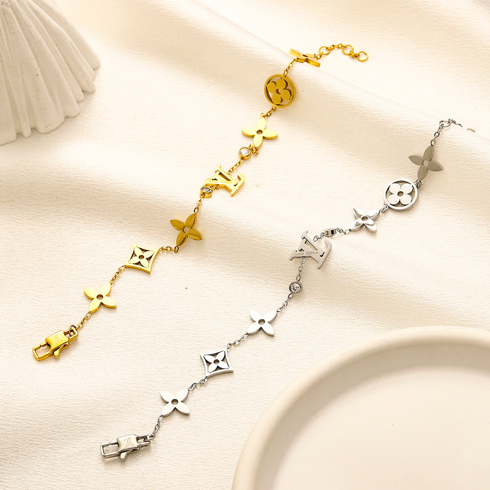 304 Stainless Steel Floral Station Bracelet & Necklace - Individual or Set