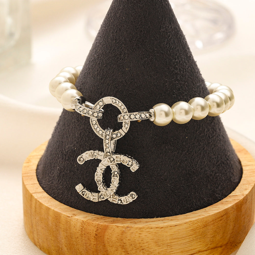 Alloy Pearl-Effect Interlocking-C Earrings, Bracelet & Necklace Collection
