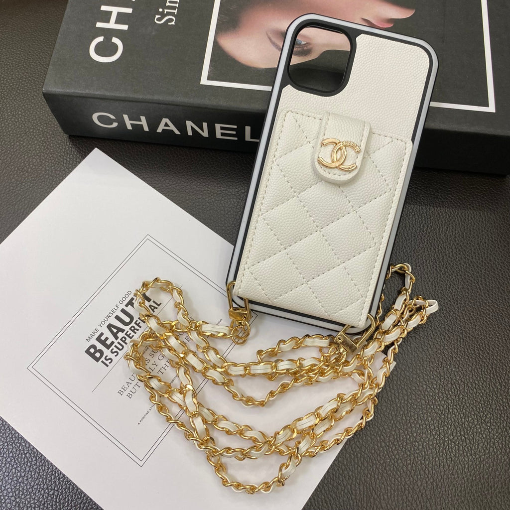Diamond Quilted Card Pocket Phone Case with Chain