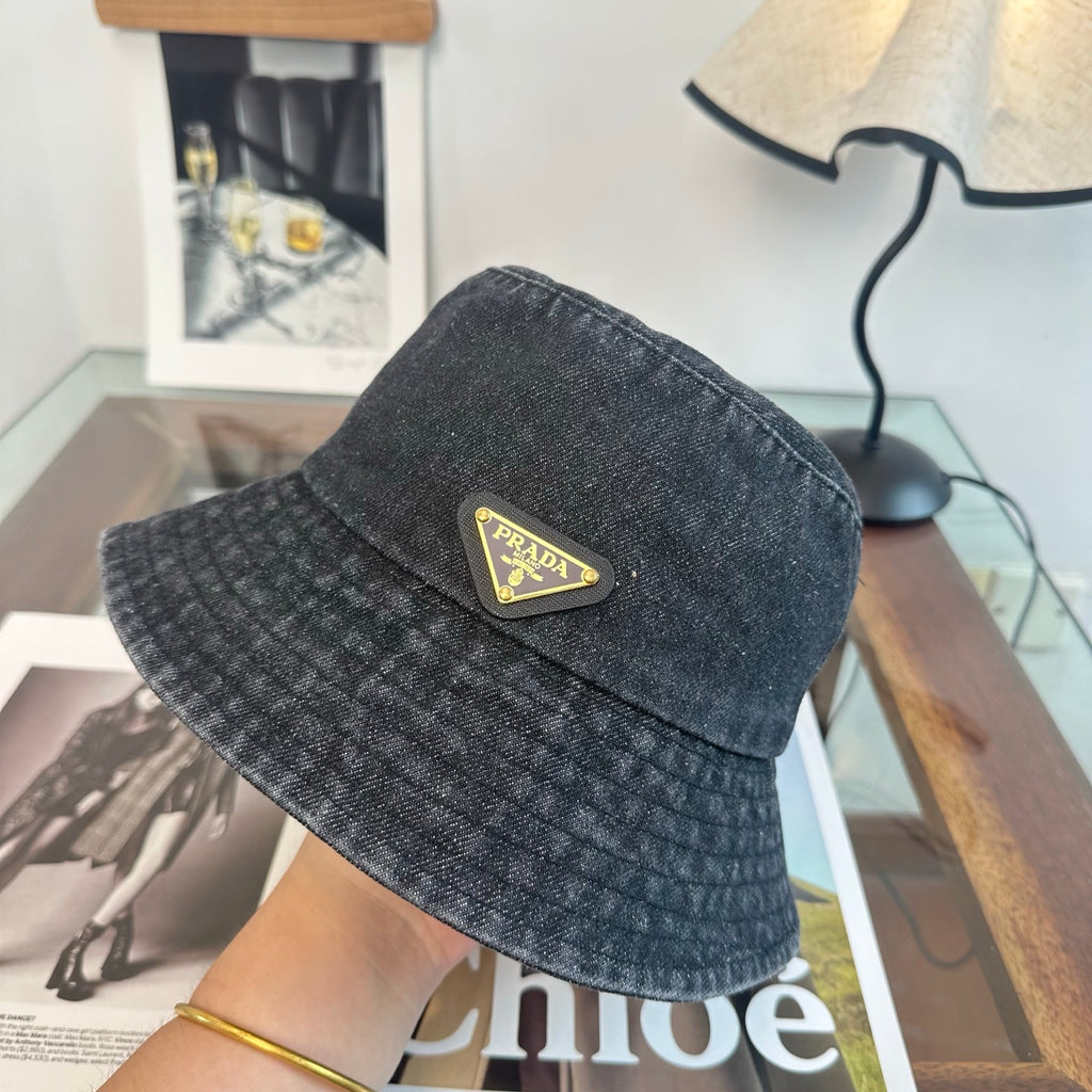 Denim Bucket Hat with Triangle Emblem