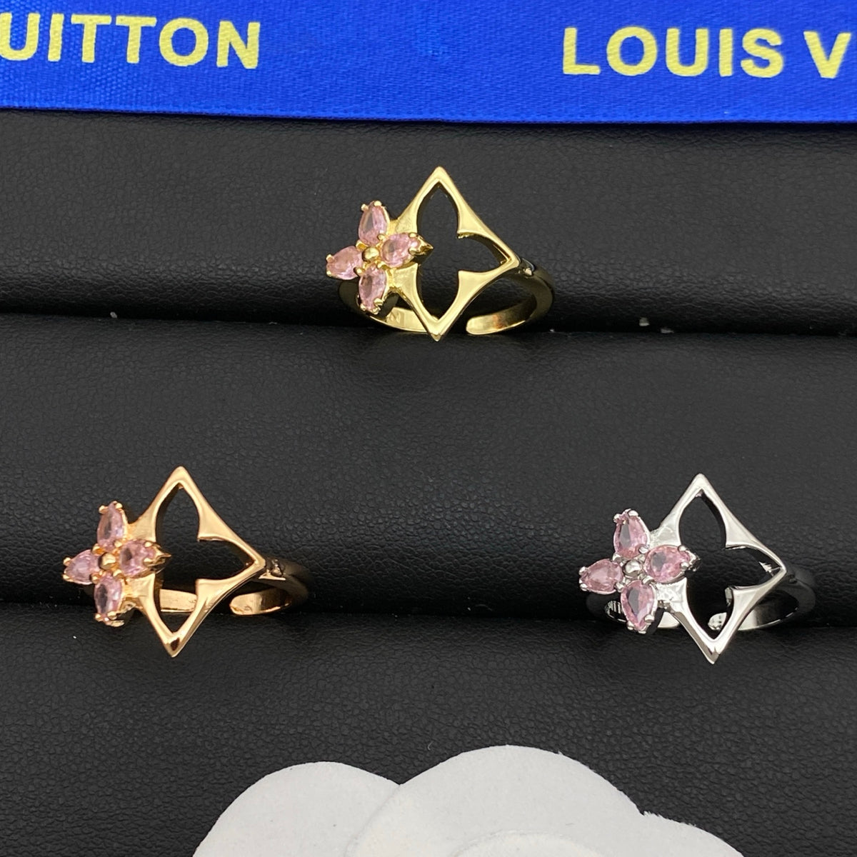 Open Floral Motif Ring with Butterfly Accent