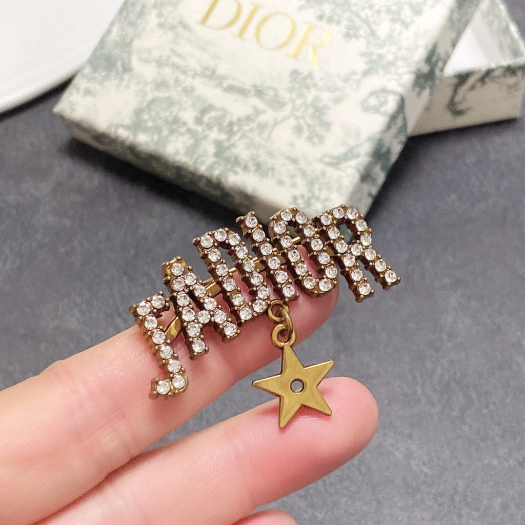 Lettered Stone-Set Brooch with Star Drop