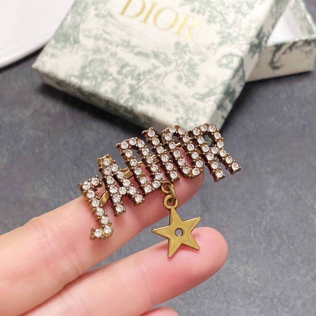 Lettered Stone-Set Brooch with Star Drop