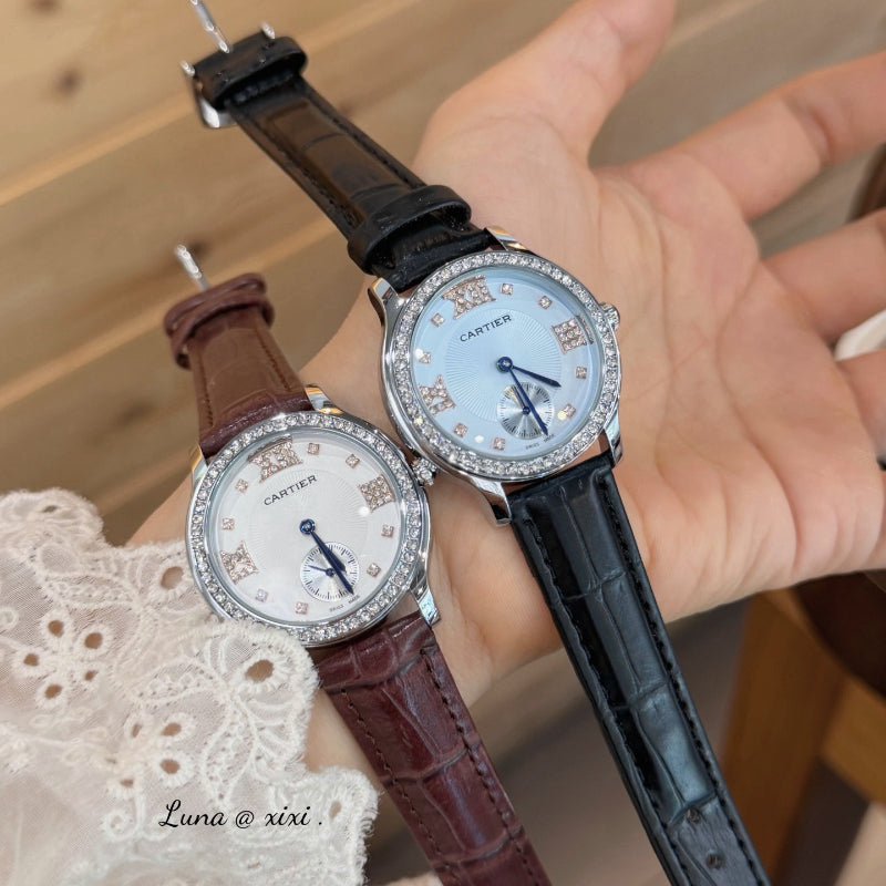 33mm Round Quartz Watch with Stone-Set Bezel and Strap