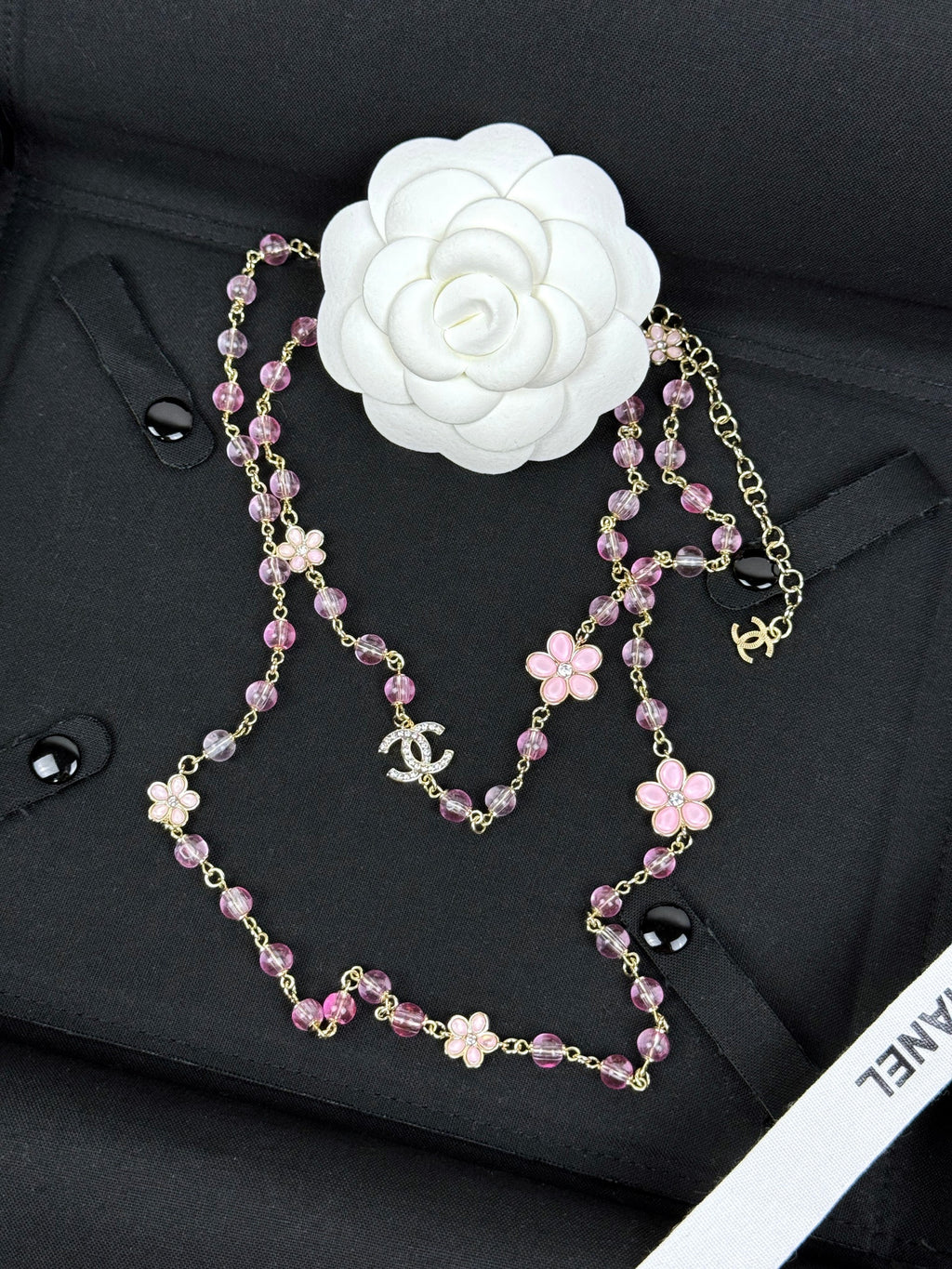 Colar comprido de camisola, pendente de resina floral rosa