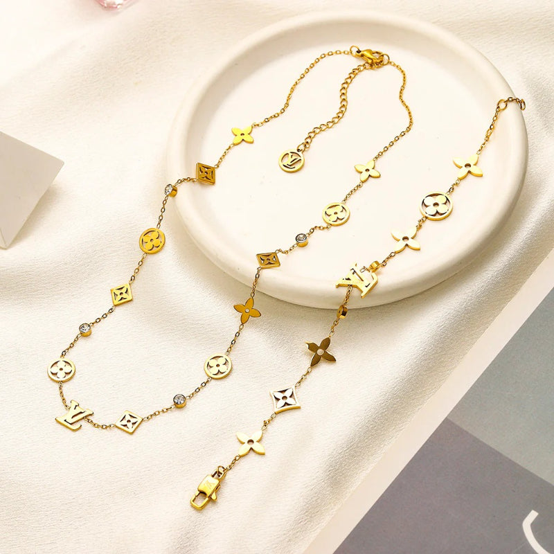 304 Stainless Steel Floral Station Bracelet & Necklace - Individual or Set