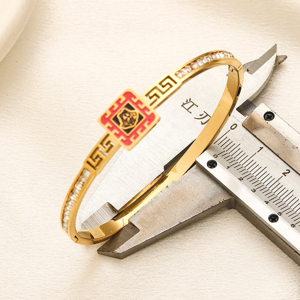 304 Stainless Steel Greek-Key Color-Accent Bangle Bracelet