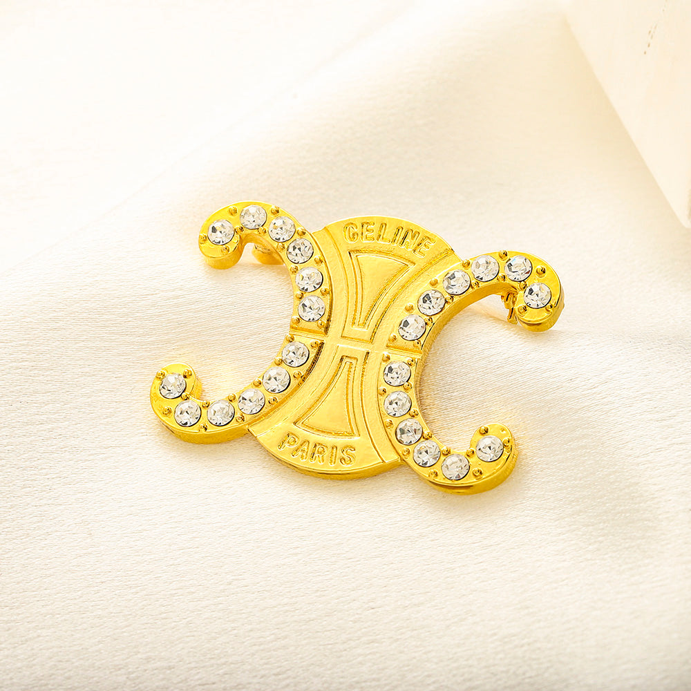 Alloy Steel Stone Outline Emblem Brooch