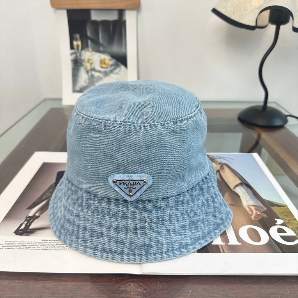 Denim Bucket Hat with Triangle Emblem