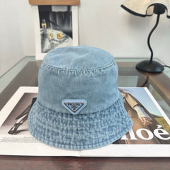 Denim Bucket Hat with Triangle Emblem