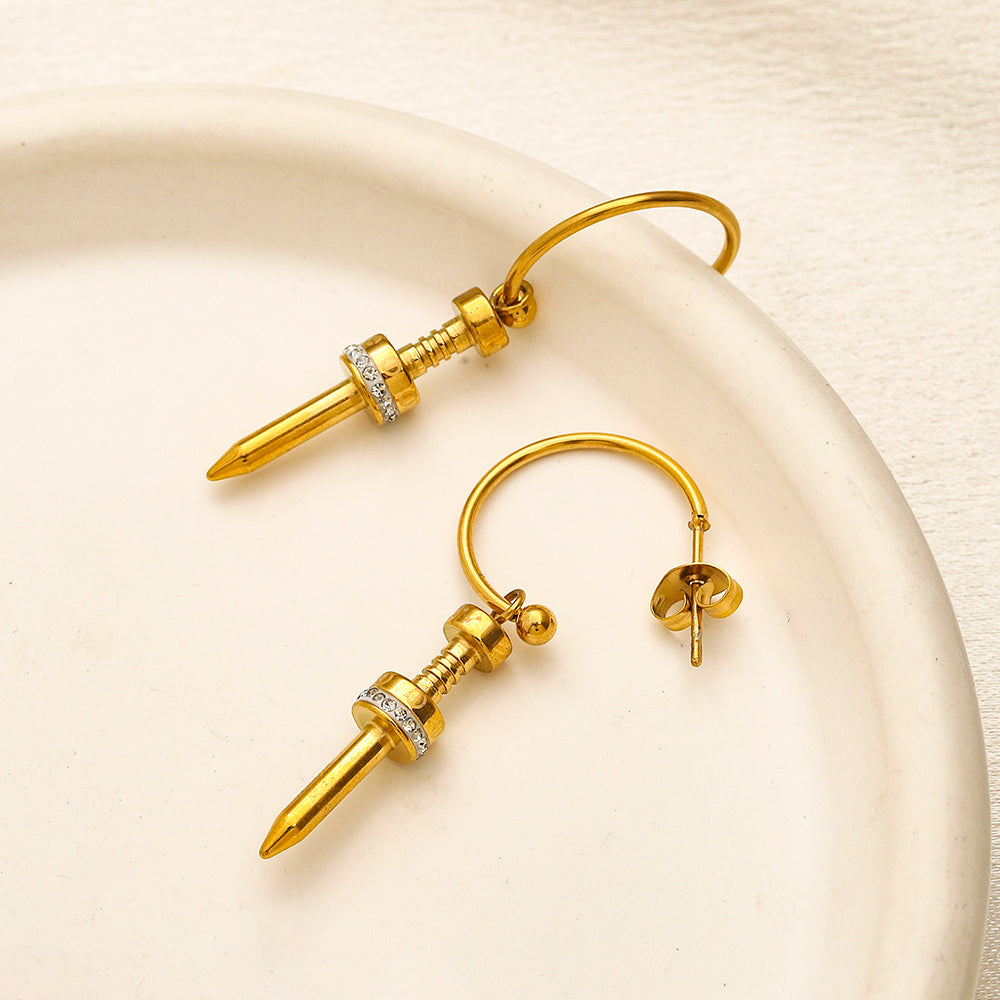 Pendientes de aro con charm de pincho de acero inoxidable 304