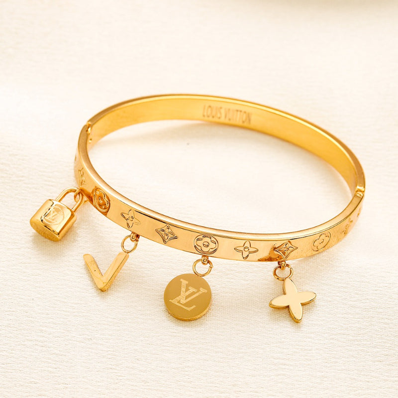 Bracelet jonc multi-breloques monogramme en acier inoxydable 304