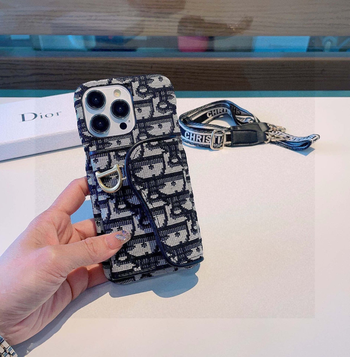 Monogram Phone Case with Wide Printed Strap