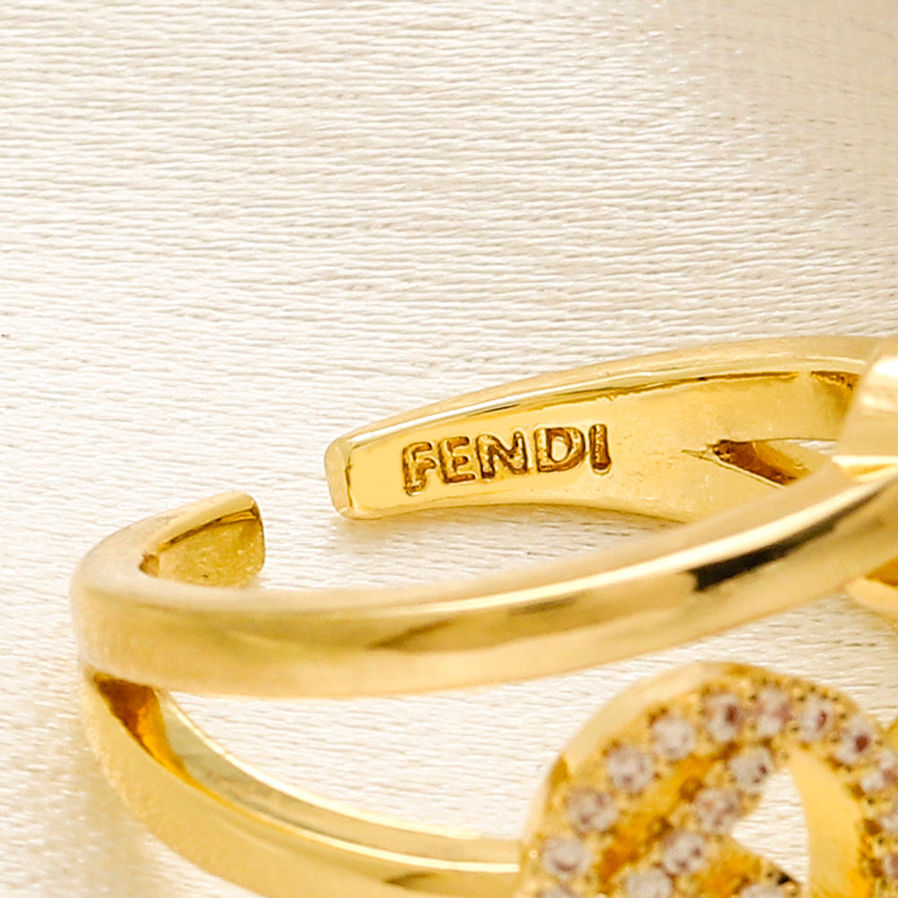 Open Double Round Motif Ring with Stone Accents