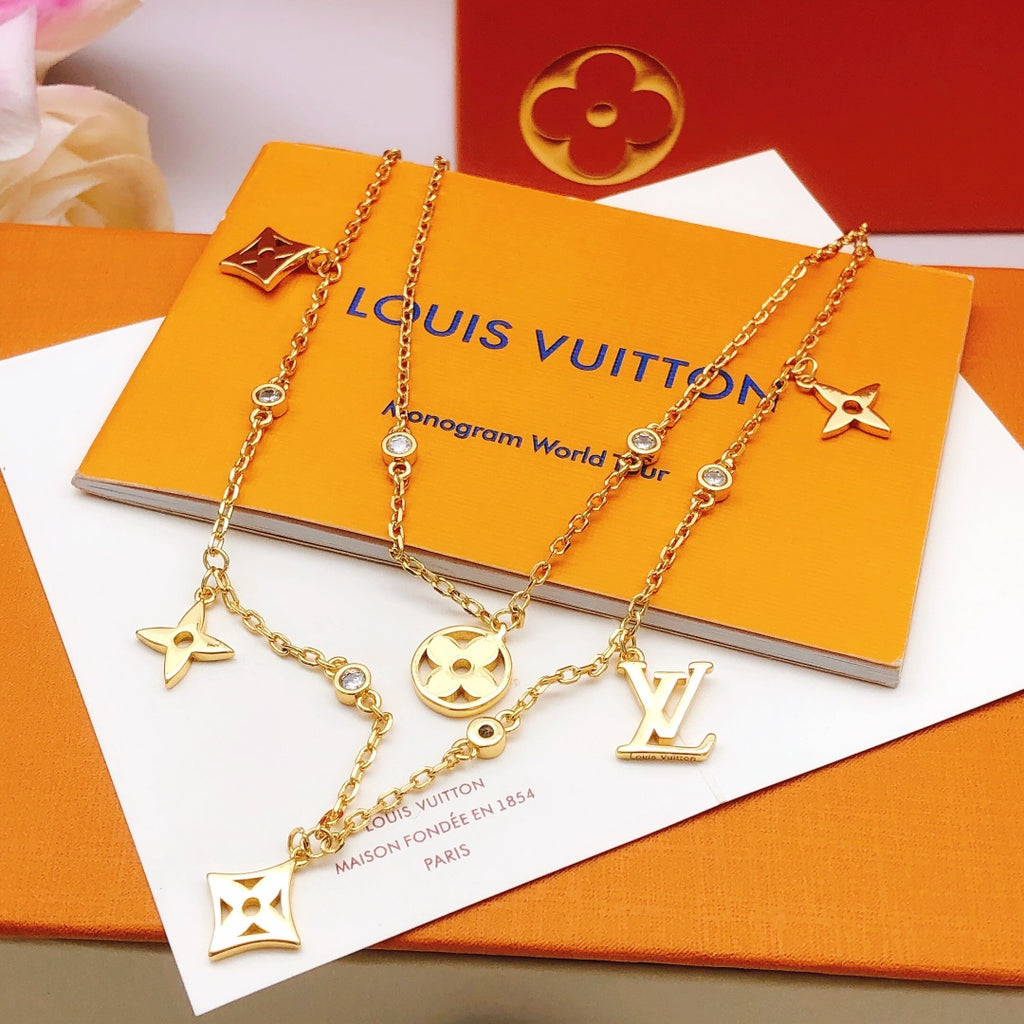Layered Floral Charm Necklace