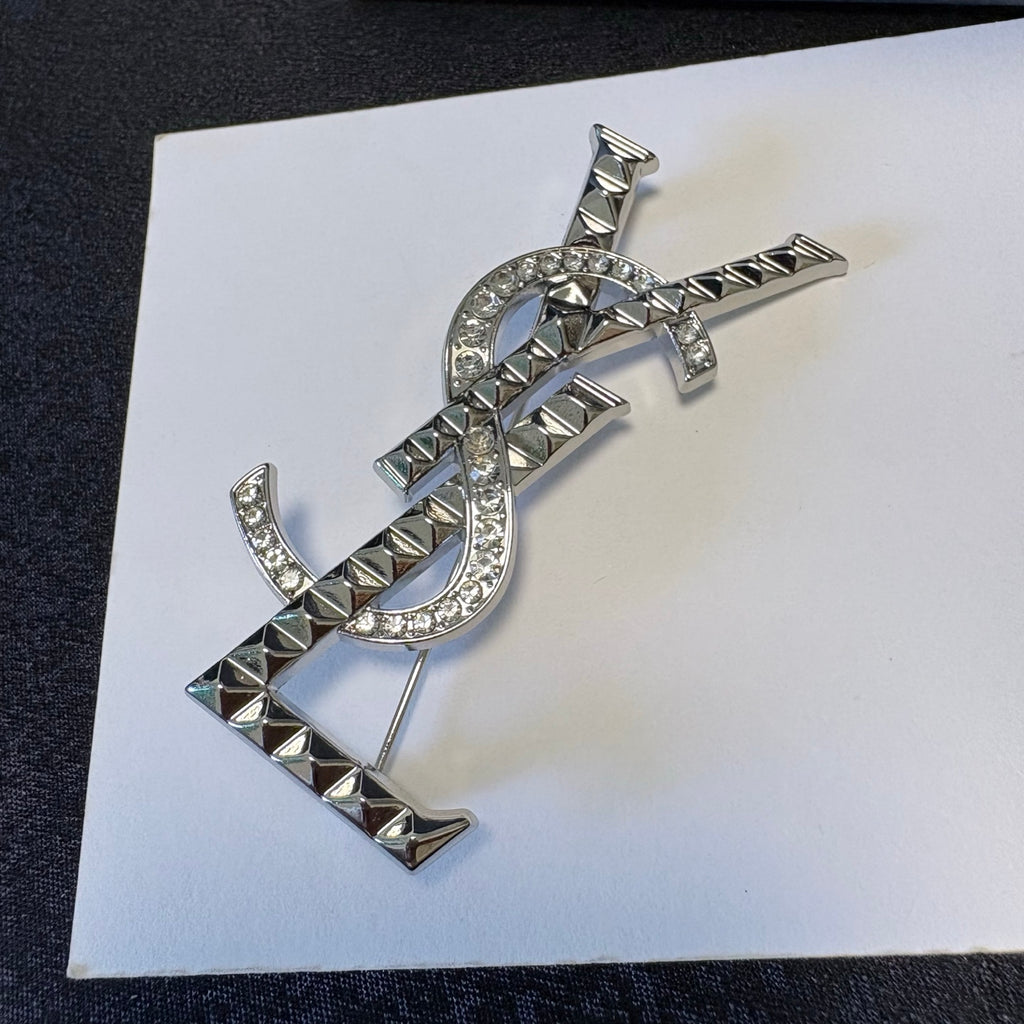 Angular Stone-Accent Letter Brooch