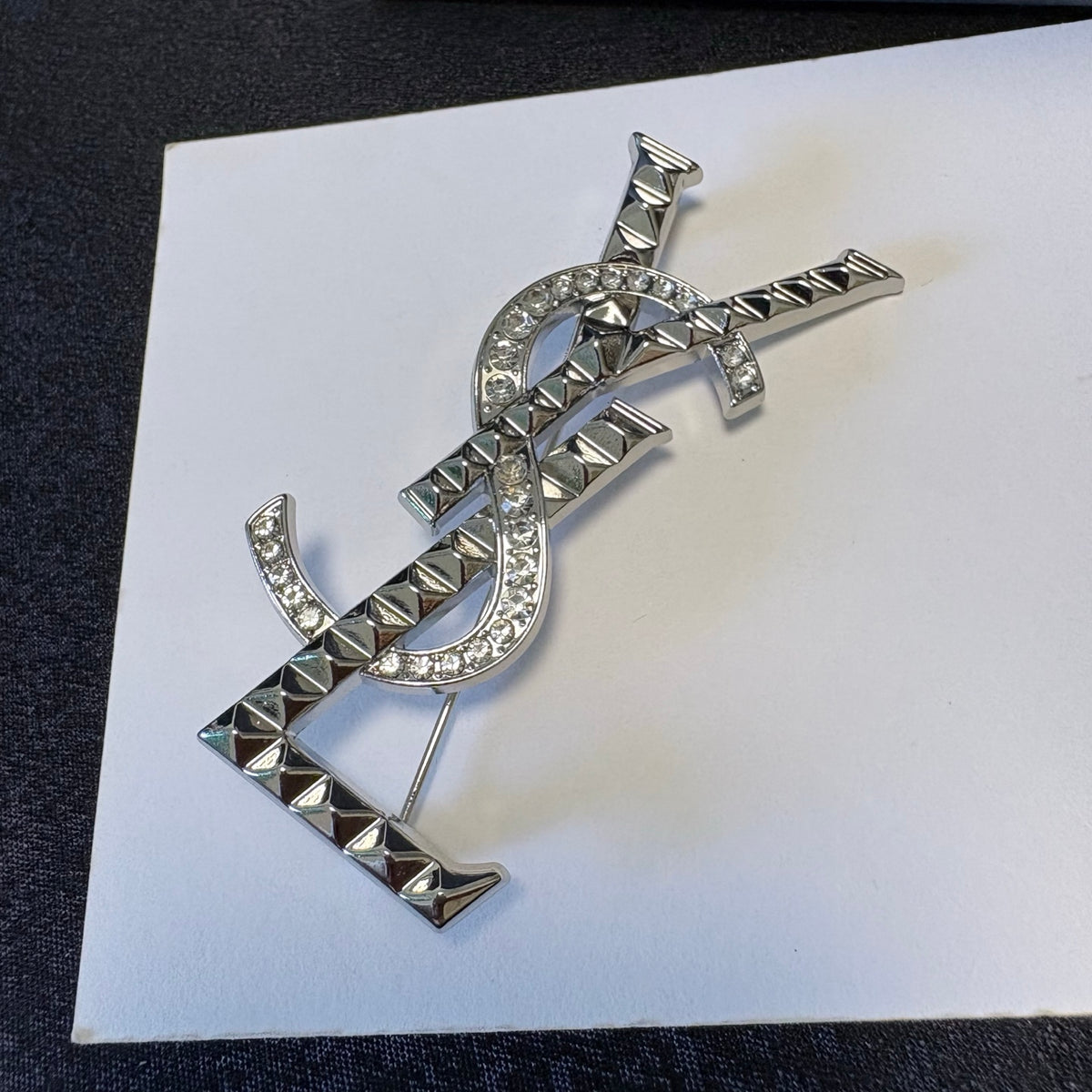 Angular Stone-Accent Letter Brooch