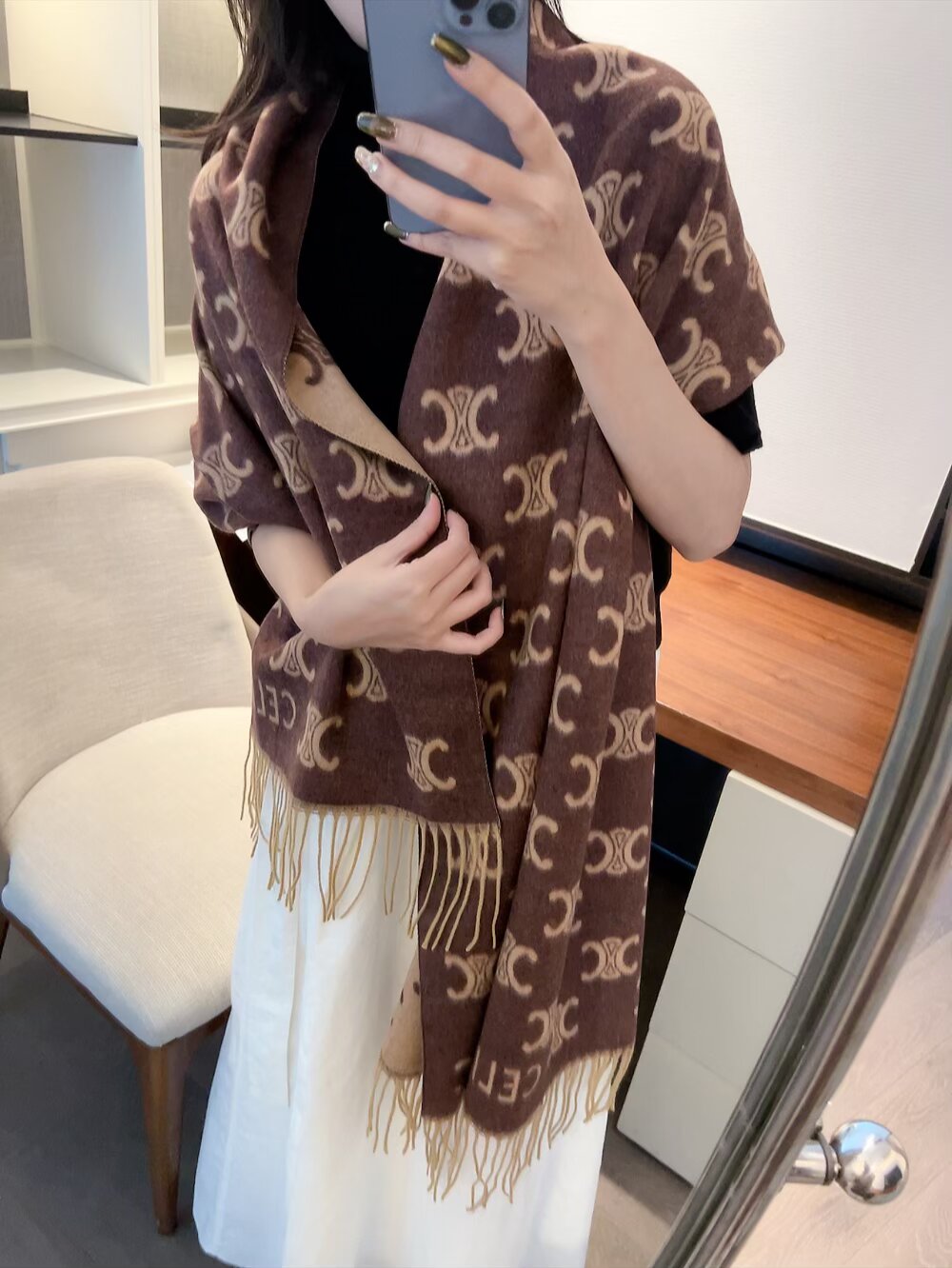Repeating Motif Scarf with Fringed Ends