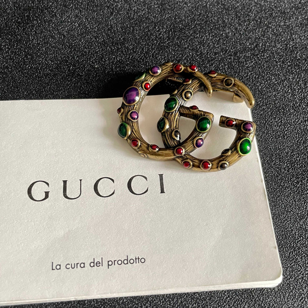 Round Letter Emblem Brooch with Colorful Stones