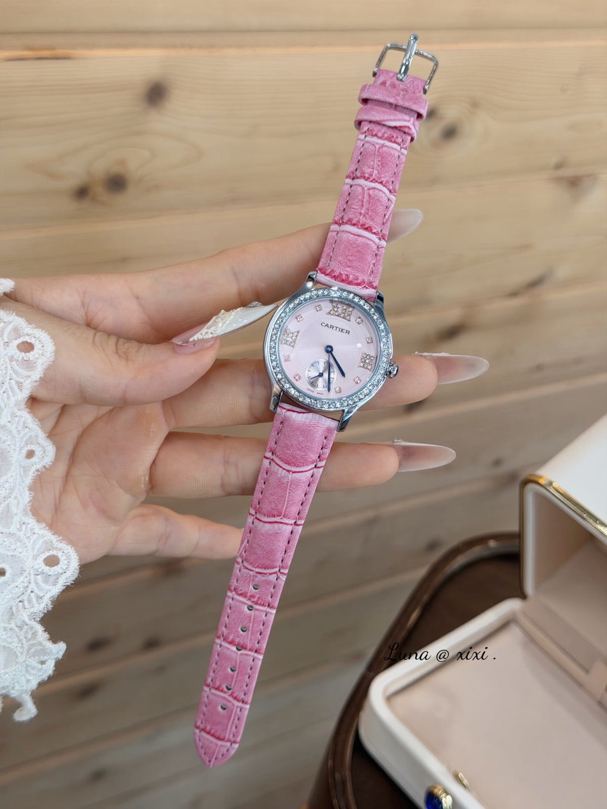 33mm Round Quartz Watch with Stone-Set Bezel and Strap