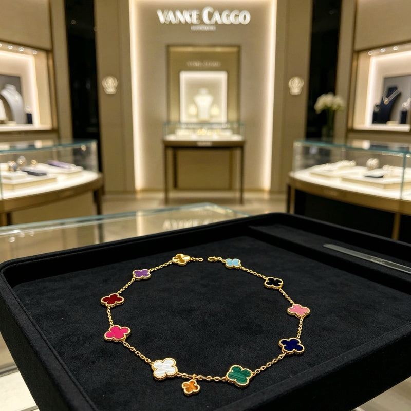 Multicolor Quatrefoil Station Necklace