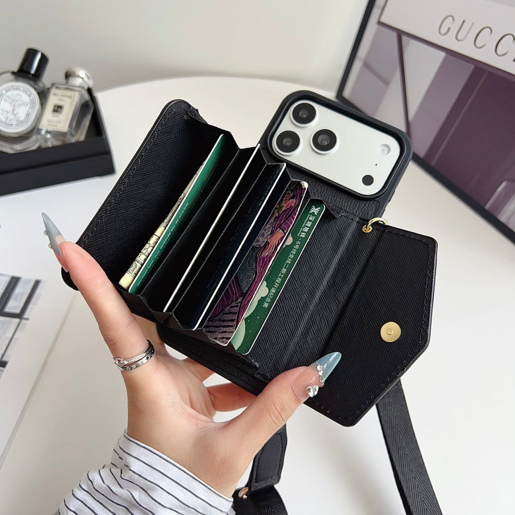 Quilted Emblem Phone Case with Card Pocket and Strap