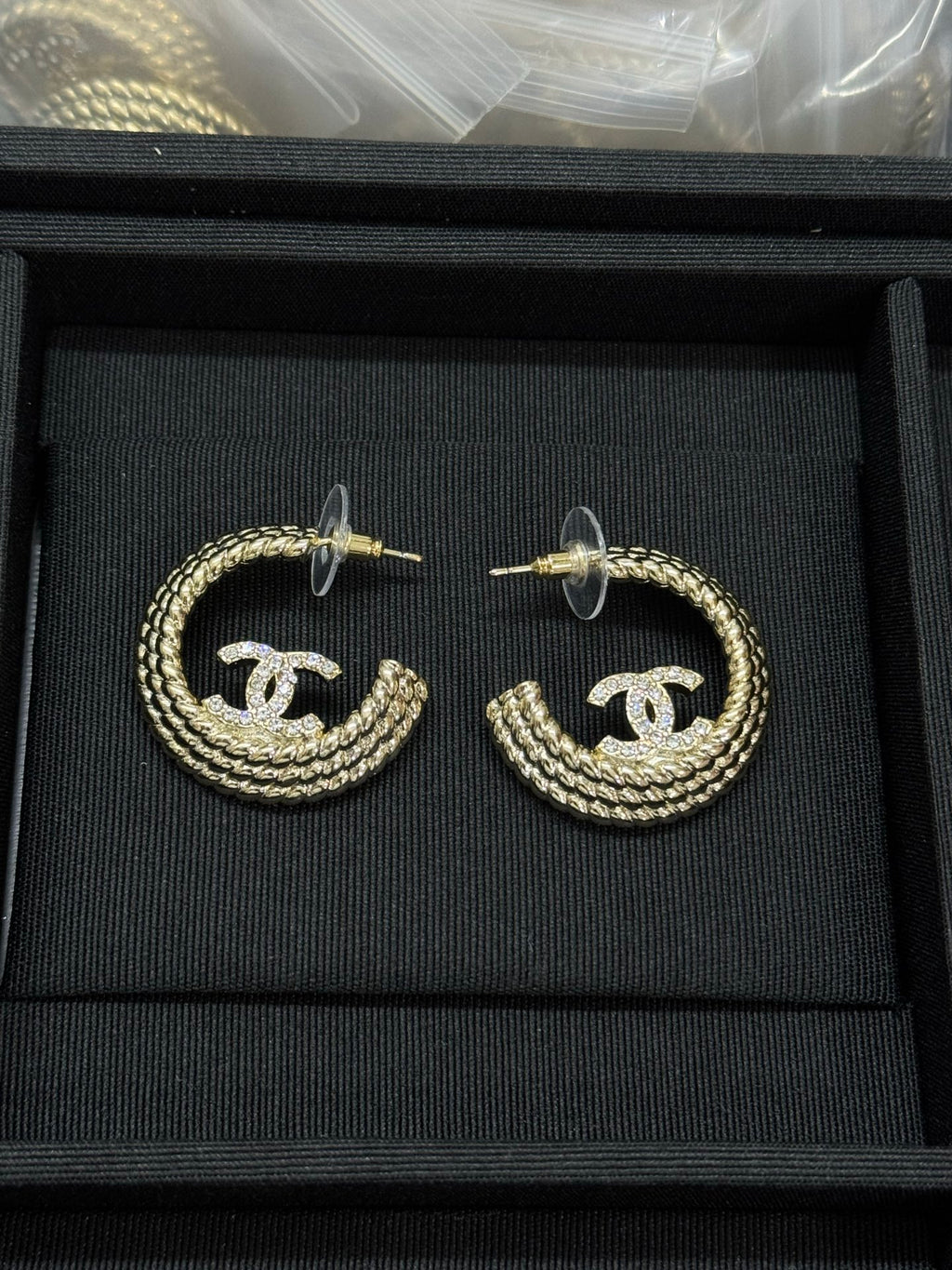 Triple-Row Beaded Hoop Earrings