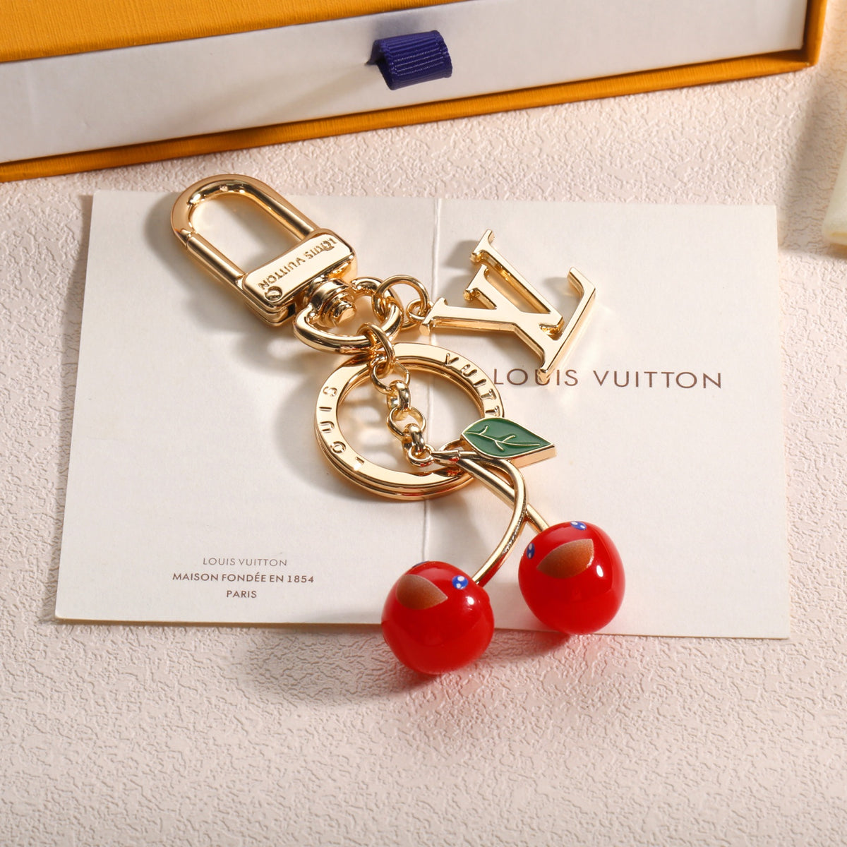 Cherry & Letter Charm Keychain