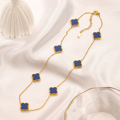 304 Stainless Steel Color-Inlay Quatrefoil Station Necklace