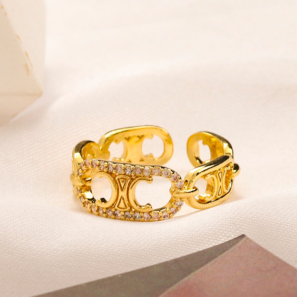 Openwork Motif Band Ring with Stone Accents