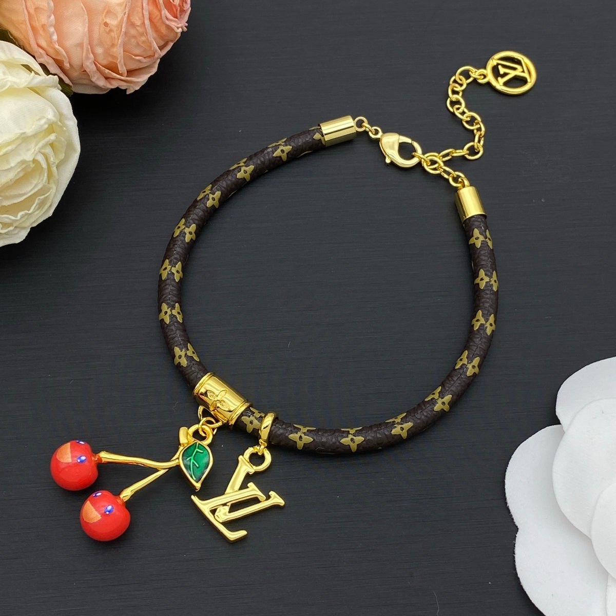 Cherry & Monogram Charm Bracelet