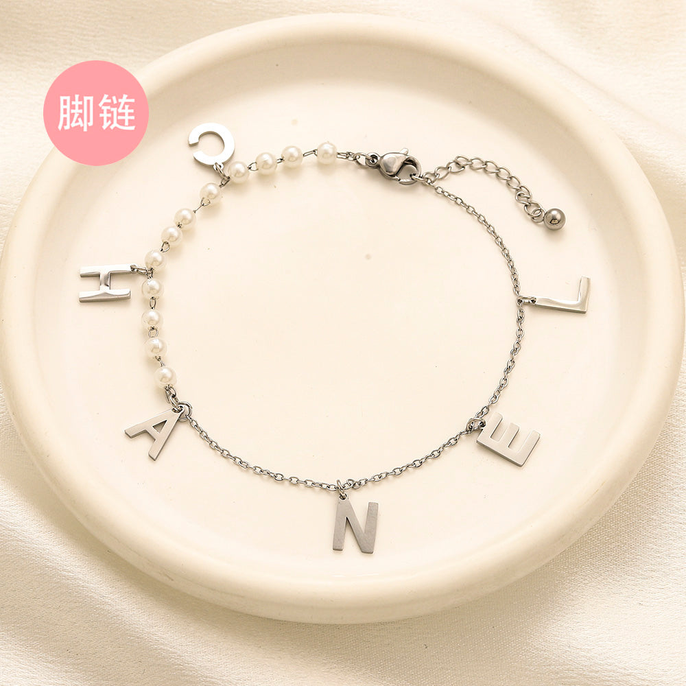 304 Stainless Steel Spaced Letter Charm Anklet