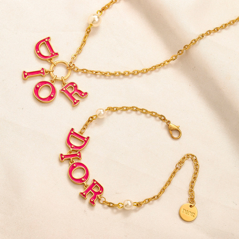 Alloy Colorful Lettering Bracelet & Necklace - Individual or Set