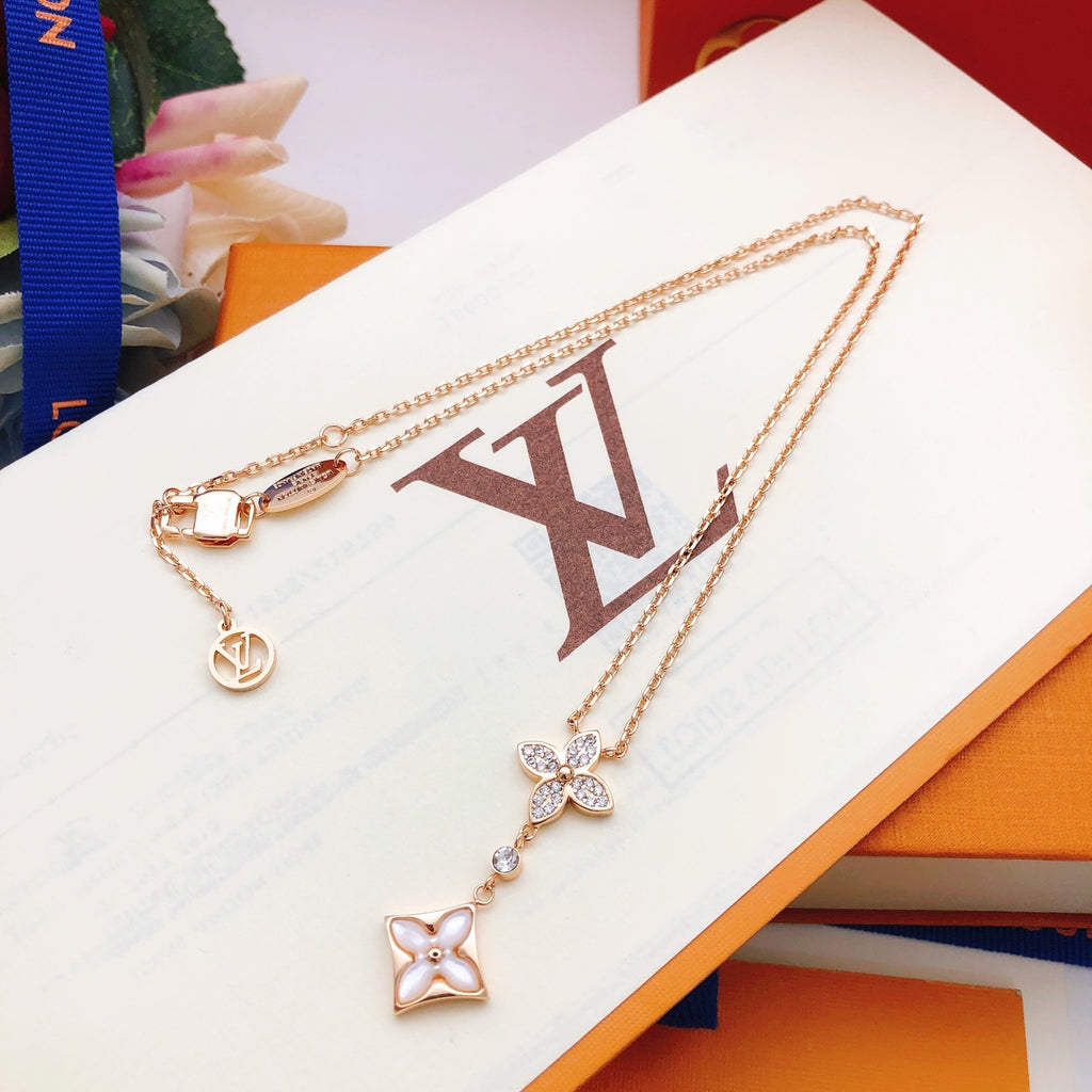 Flower & Open-Square Drop Necklace