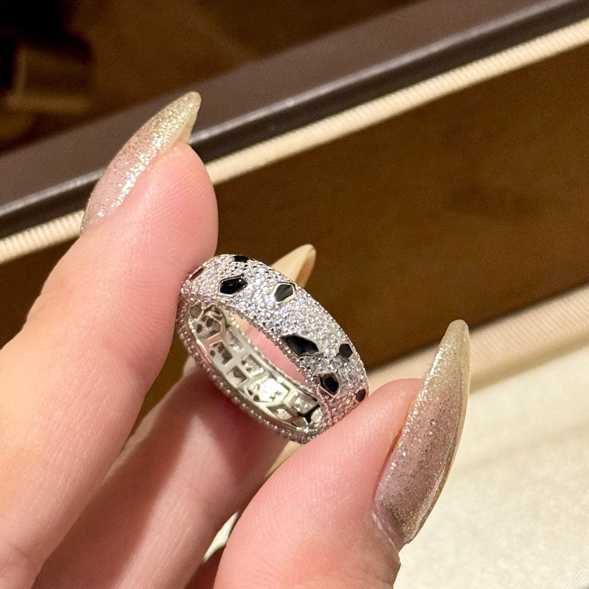 Silver-Tone Pave Spotted Band Ring
