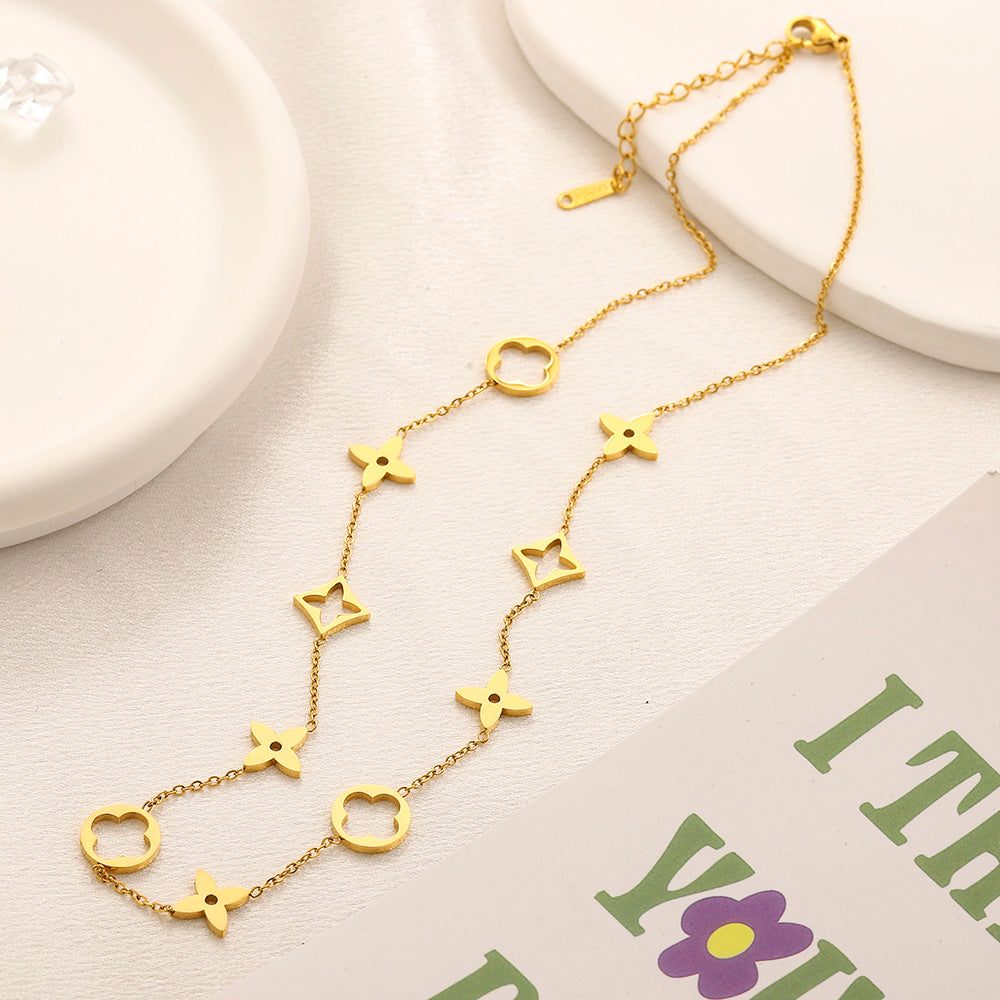 Collier à maillons géométriques floraux en acier inoxydable 304