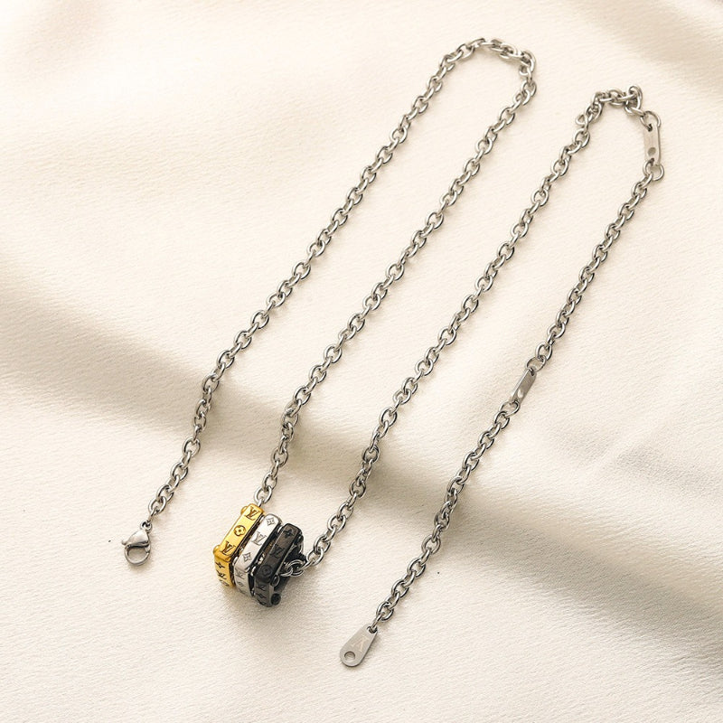 Collier avec pendentif anneau en acier inoxydable 304 tons mélangés