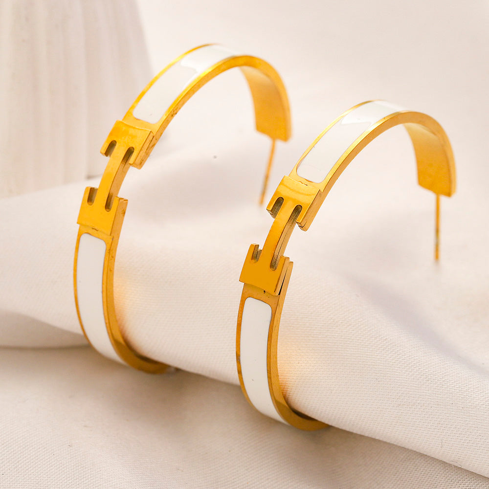 304 Stainless Steel Color-Inlay Open Hoop Earrings