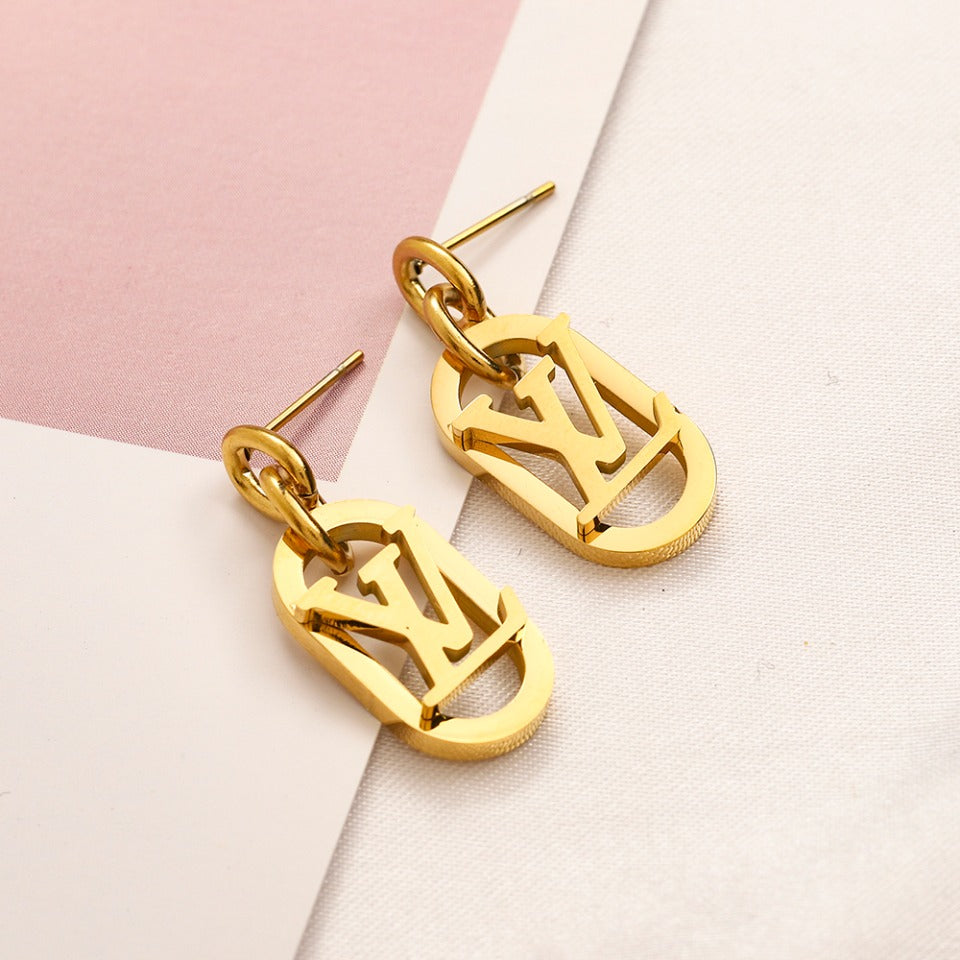 304 Stainless Steel Monogram Chain Earrings, Bracelet & Necklace Collection