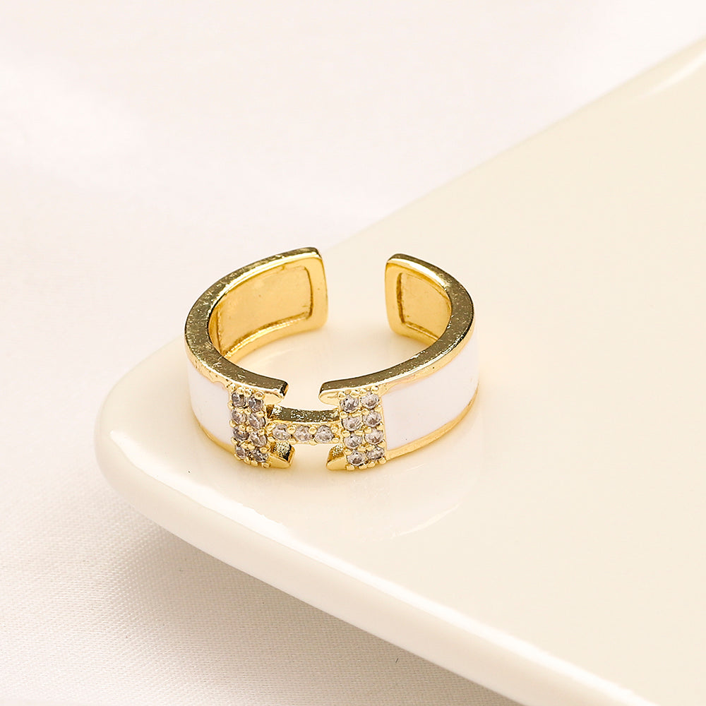 Color-Inlay H-Motif Open Ring
