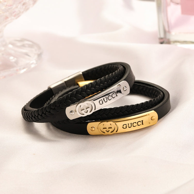 304 Stainless Steel Braided Cord & Letter Bar Bracelet
