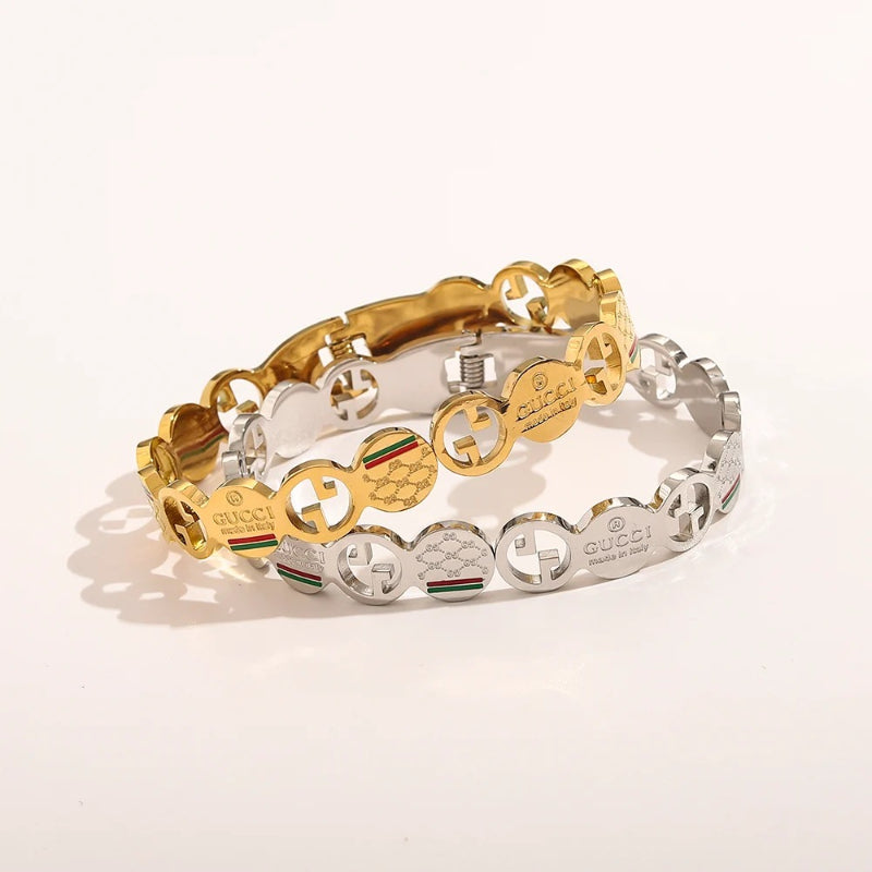 Bracelet jonc station double G ajouré en acier inoxydable 304