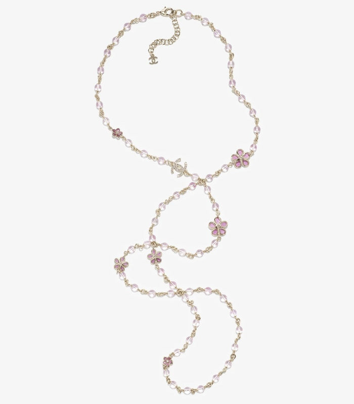 Colar comprido de camisola, pendente de resina floral rosa